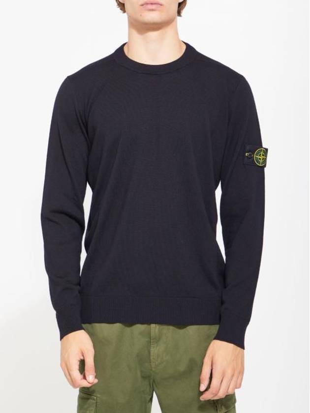 Logo Patch Round Neck Knit Top Black - STONE ISLAND - BALAAN 3