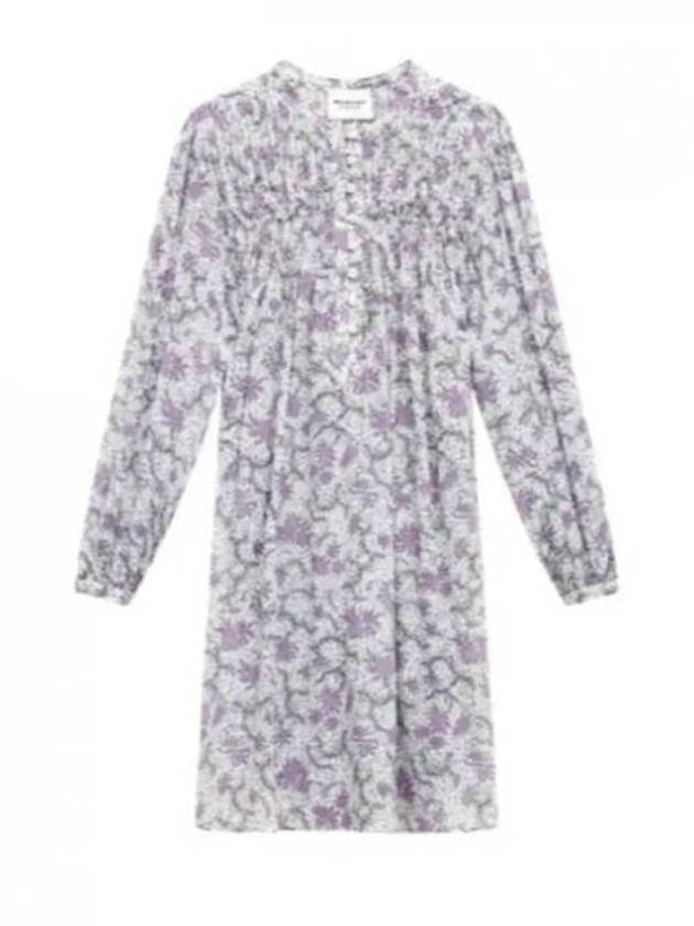 Danael Smocked Printed Cotton Voile Short Dress Ecru Lilac - ISABEL MARANT - BALAAN 2