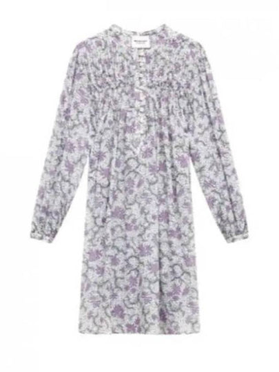 Danael Smocked Printed Cotton Voile Short Dress Ecru Lilac - ISABEL MARANT - BALAAN 2