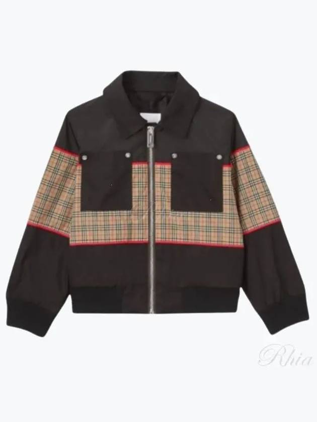 Kids Check Panel Harrington Zip-Up Jacket Black - BURBERRY - BALAAN 2