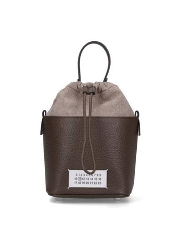 5AC Number Logo Texture Leather Bucket Bag Brown - MAISON MARGIELA - BALAAN 1