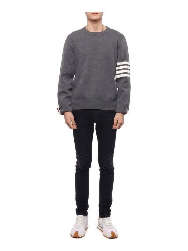 4 Bar Armband Milano Stitch Knit Top Mid Grey - THOM BROWNE - BALAAN 4