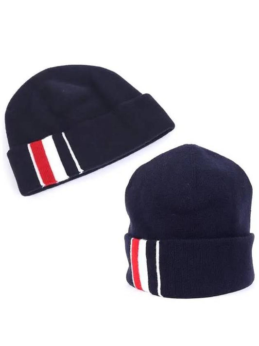 Striped Wool Beanie Navy - THOM BROWNE - BALAAN.