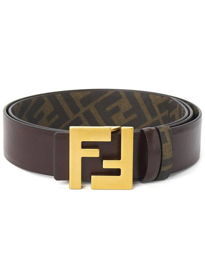 FF Square Buckle Reversible Leather Canvas Belt Brown - FENDI - BALAAN 2