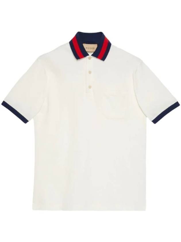 Men's Web Motif Stripe Collar Short Sleeve Polo Shirt  Ivory - GUCCI - BALAAN 1