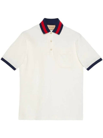 Men's Web Motif Stripe Collar Short Sleeve Polo Shirt  Ivory - GUCCI - BALAAN 1