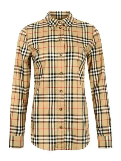 Button Down Collar Vintage Check Stretch Cotton Long Sleeve Shirt Beige - BURBERRY - BALAAN 2