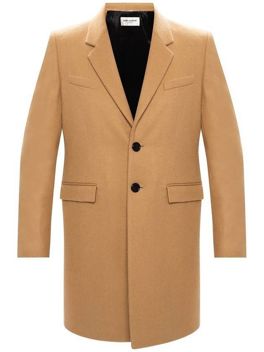 Men's Two Button Wool Single Coat Beige - SAINT LAURENT - BALAAN.