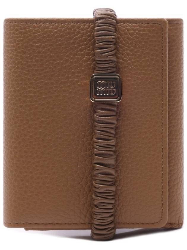 Logo Plaque Bifold Wallet Caramello - MIU MIU - BALAAN 3