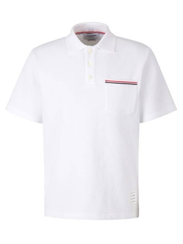 RWB Pocket Interlock Cotton Short Sleeve Polo Shirt Grey - THOM BROWNE - BALAAN 3