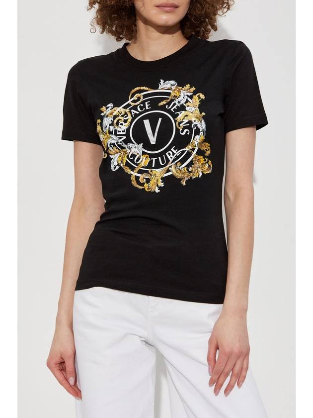 Versace Jeans Couture T-shirt With Print And Shimmering Appliqués, Women's, Black - VERSACE - BALAAN 3