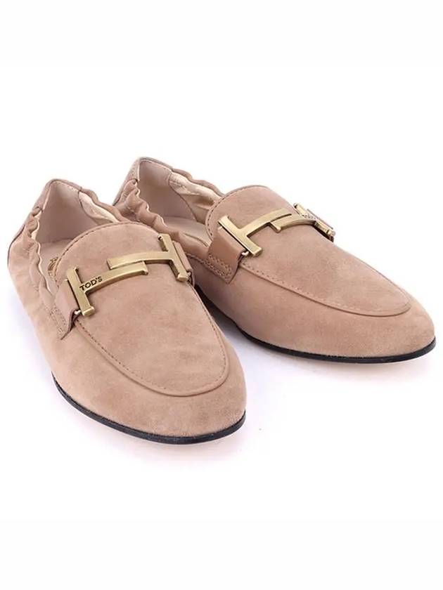 Women's T Logo Suede Loafers Beige - TOD'S - BALAAN.