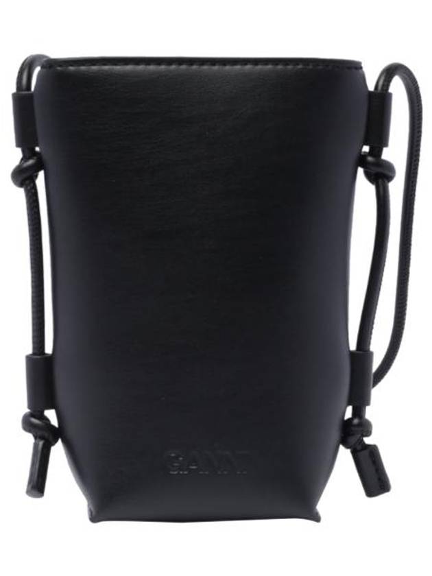 Bou Logo Leather Cross Bag Black - GANNI - BALAAN 4