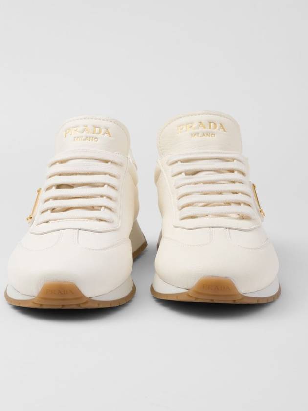 Leather Low Top Sneakers Ivory - PRADA - BALAAN 3