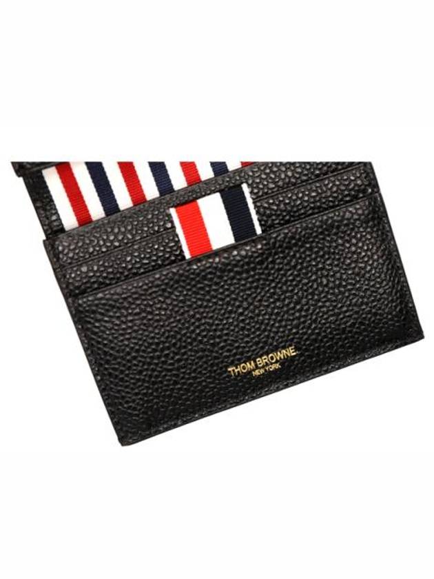 Pebble Grained Leather Double Card Wallet Black - THOM BROWNE - BALAAN 6