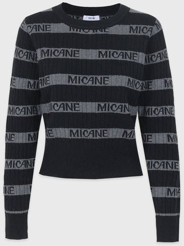 Women's Mellow Wool Striped Logo Knit Top Black - MICANE - BALAAN 1