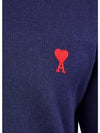 Men's Mini Heart Logo Merino Wool Knit Top Dark Navy - AMI - BALAAN 4