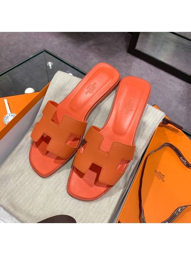 Women's Oran Sandals Calfskin Absong Rose Orange - HERMES - BALAAN 4