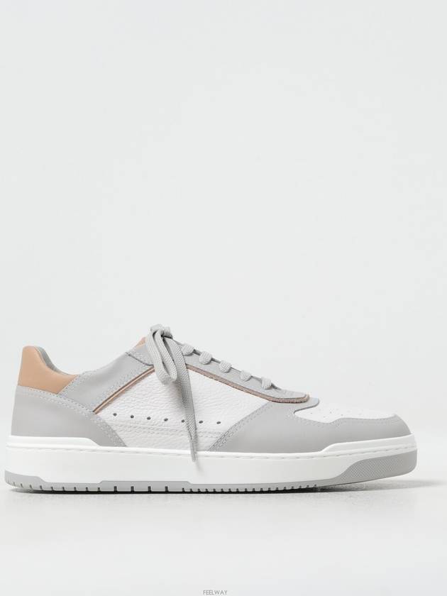 Logo Patch Leather Low Top Sneakers Grey - BRUNELLO CUCINELLI - BALAAN 3