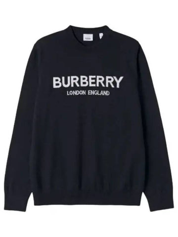 Logo intarsia wool blend knit blue - BURBERRY - BALAAN 1