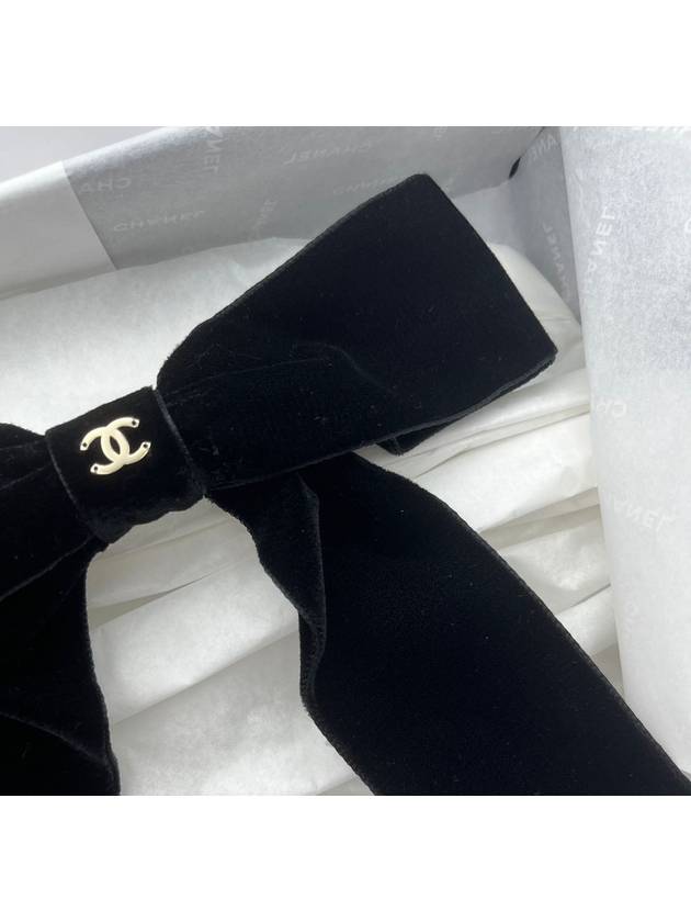 CC Logo Ribbon Bow Velvet Hairpin Black - CHANEL - BALAAN 5