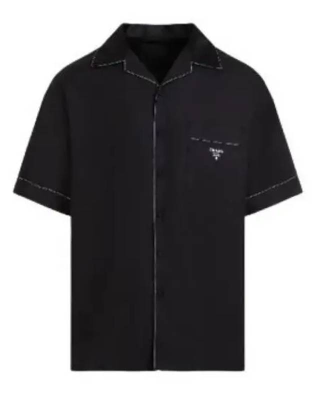 Logo Stitch Detail Silk Short Sleeve Shirt Black - PRADA - BALAAN 2