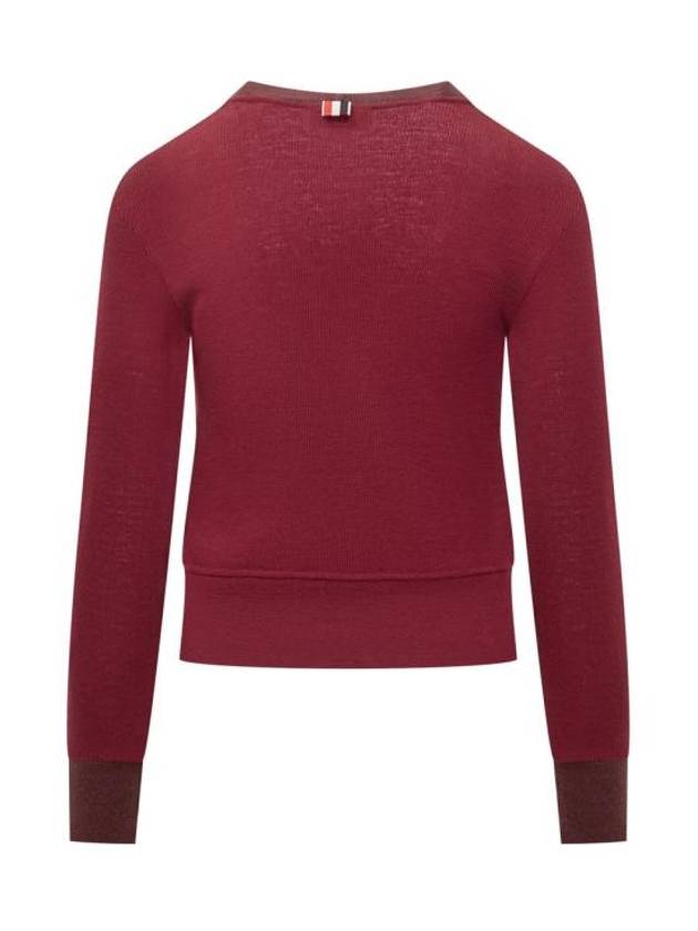 Contrast Trim Wool Cardigan Red - THOM BROWNE - BALAAN 3