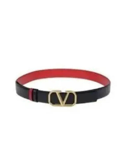 V Logo Signature Reversible 40MM Leather Belt Black Red - VALENTINO - BALAAN 2