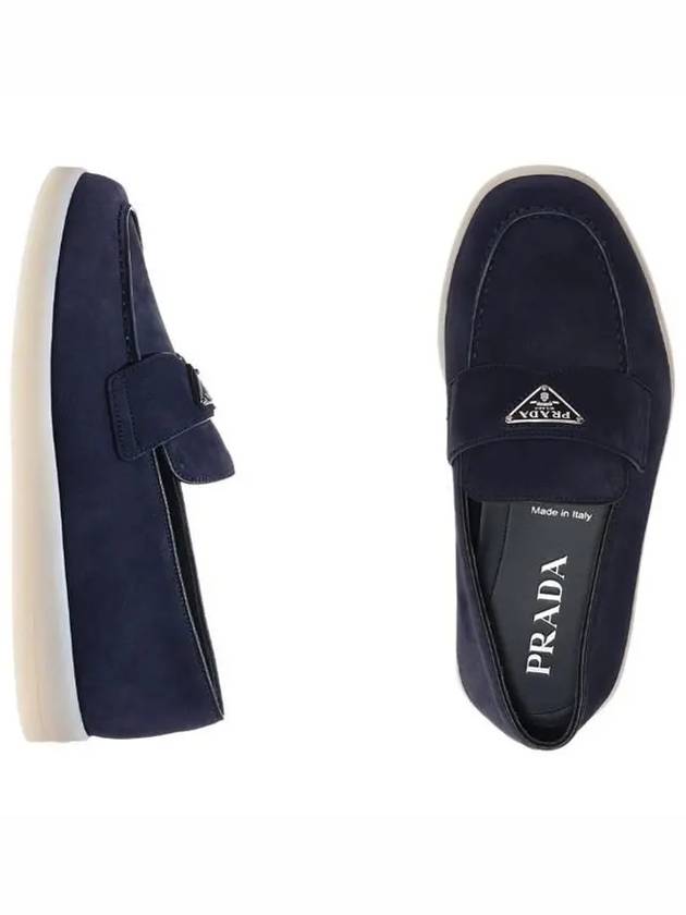 Triangle Logo Suede Loafers Navy - PRADA - BALAAN 7