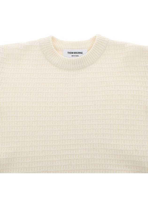 Women's 4 Bar Stripe Cashmere Pullover Knit Top White - THOM BROWNE - BALAAN 4