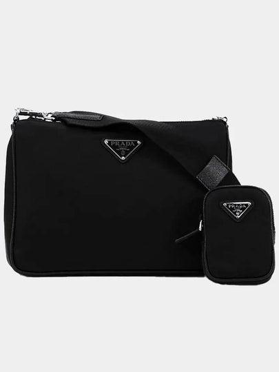 Triangle Logo Re-Nylon Saffiano Leather Shoulder Bag Black - PRADA - BALAAN 2