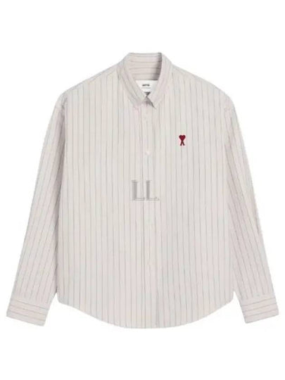 Small Heart Logo Stripe Boxy Fit Long Sleeve Shirt Chalk - AMI - BALAAN 2