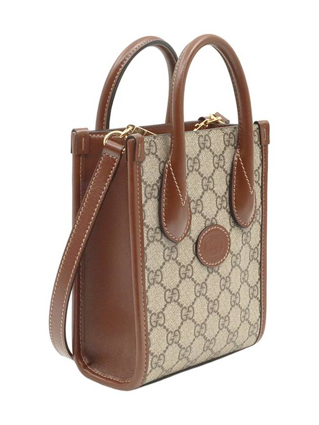 GG Supreme Canvas Brown Leather Interlocking G Mini Tote 2WAY 671623 - GUCCI - BALAAN 4