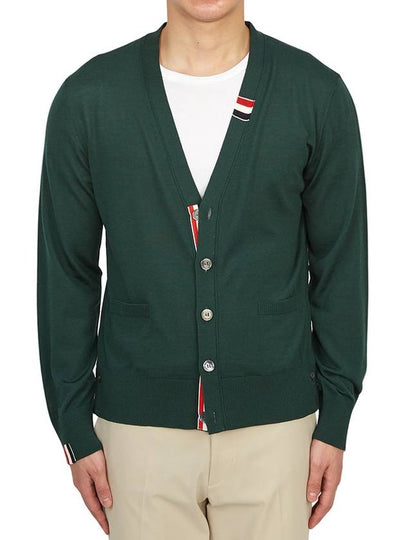 Men's Jersey Stitch V-Neck Cardigan Green - THOM BROWNE - BALAAN 2