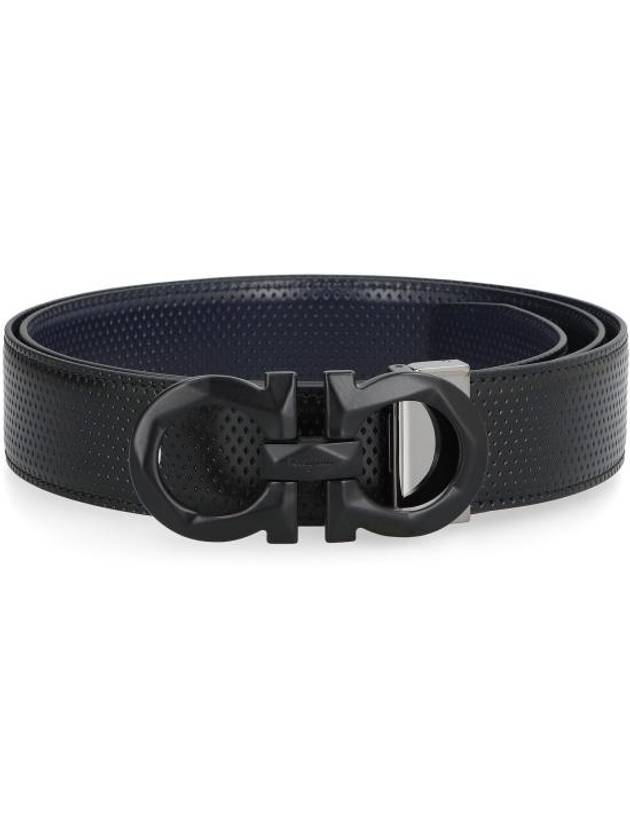 Gancini Buckle Reversible Leather Belt Navy Black - SALVATORE FERRAGAMO - BALAAN 3