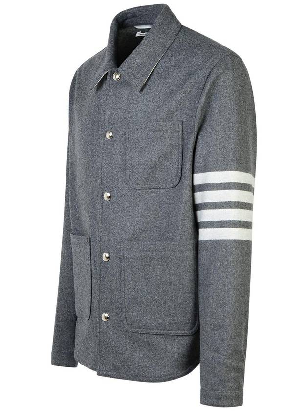 Stripe Detail Button Wool Jacket Grey - THOM BROWNE - BALAAN 3