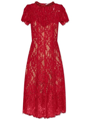 Self Portrait Lace Dress With Shimmering Crystals, Women's, Red - SELF PORTRAIT - BALAAN 1