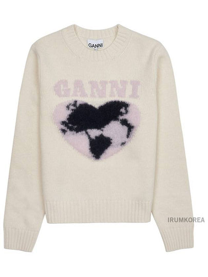 Heart Intarsia Knit Top Egret - GANNI - BALAAN 2