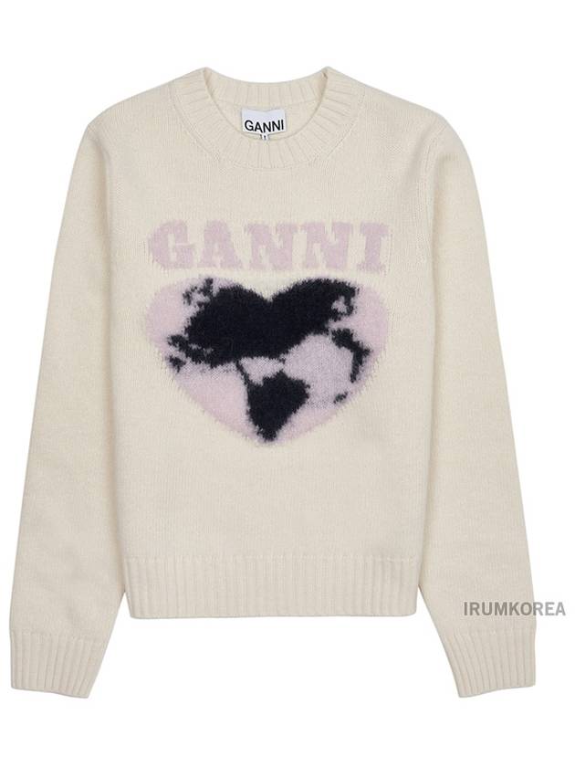 Heart Intarsia Knit Top Egret - GANNI - BALAAN 2