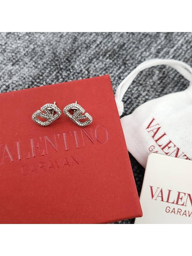 V Logo Signature Embellished Earrings Silver - VALENTINO - BALAAN 3