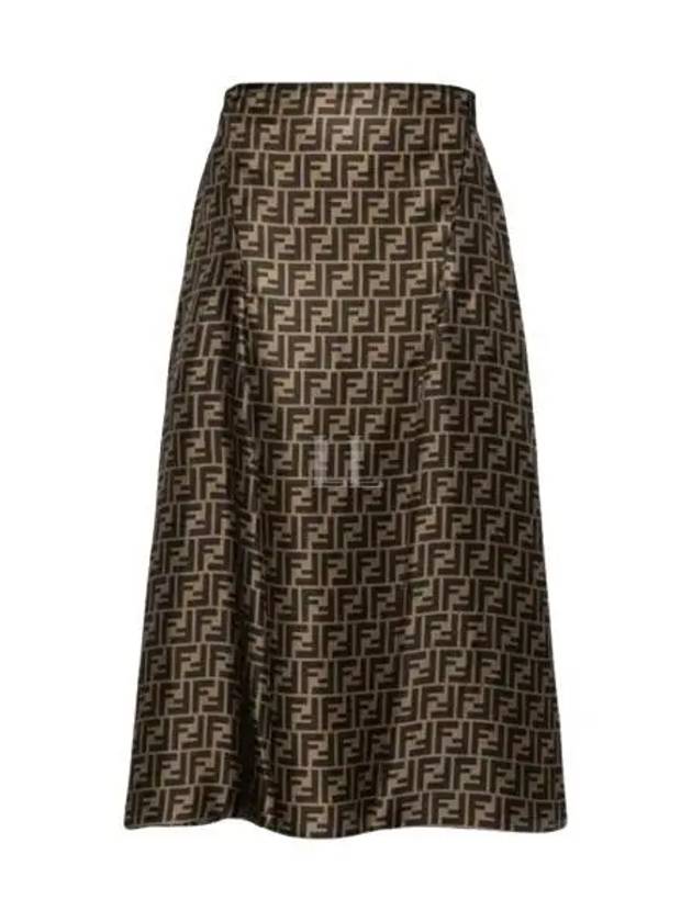 FF Motif Silk Twill A-line Skirt Brown - FENDI - BALAAN 2