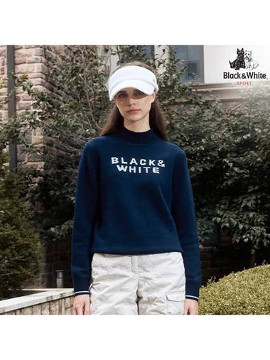 Women s Hotfix Logo High Neck Sweater 2634LXKW NAVY - BLACK&WHITE - BALAAN 1