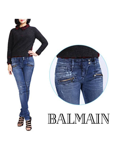 WoMen's Biker Skinny Jeans Blue - BALMAIN - BALAAN 1