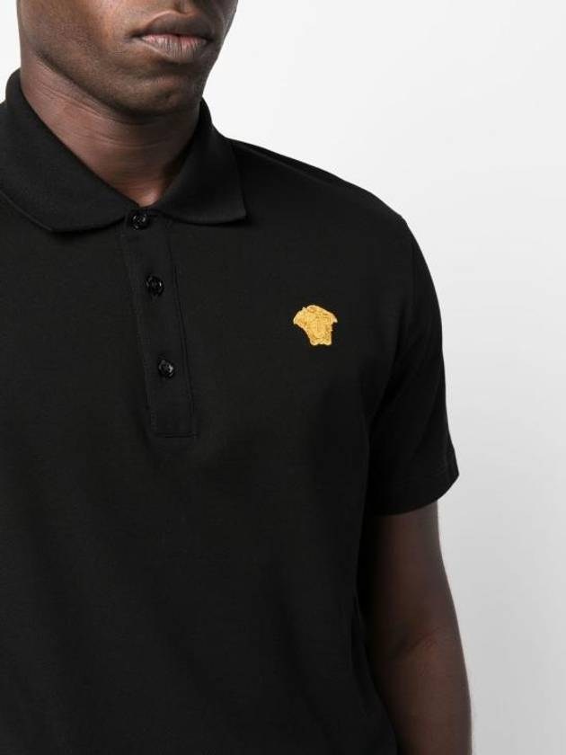 Embroidered Logo Polo Shirt Black - VERSACE - BALAAN 6