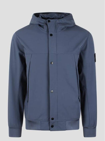 Light Soft Shell R E Dye Technology In Recycled Polyester Hooded Jacket Avio Blue - STONE ISLAND - BALAAN 1