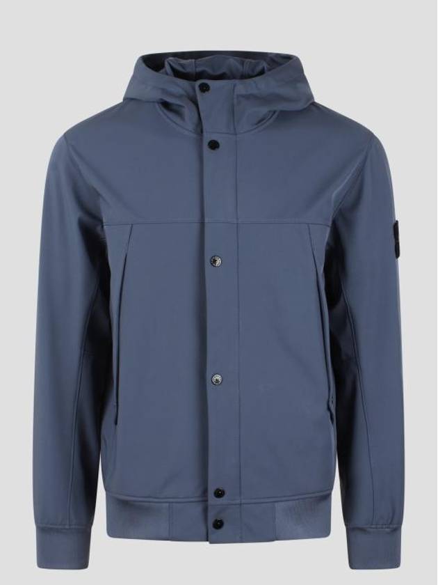 Light Soft Shell R E Dye Technology In Recycled Polyester Hooded Jacket Avio Blue - STONE ISLAND - BALAAN 1