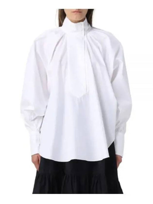 High Neck Long Sleeve Cotton Blouse White - PATOU - BALAAN 2