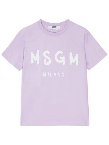Women's Brushed Logo Short Sleeve T-Shirt Lilac - MSGM - BALAAN.