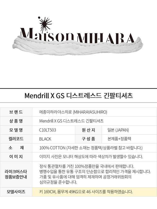 Mendrill x GS Distressed Long Sleeve TShirt C10LT503 BLACK W - MAISON MIHARA YASUHIRO - BALAAN 2