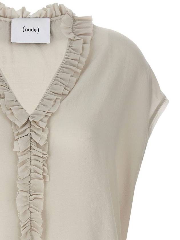 Nude Ruffled Silk Blouse - NUDE - BALAAN 3